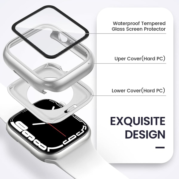 [2 i 1] för vattentät Apple Watch -skärm Silver 45mm
