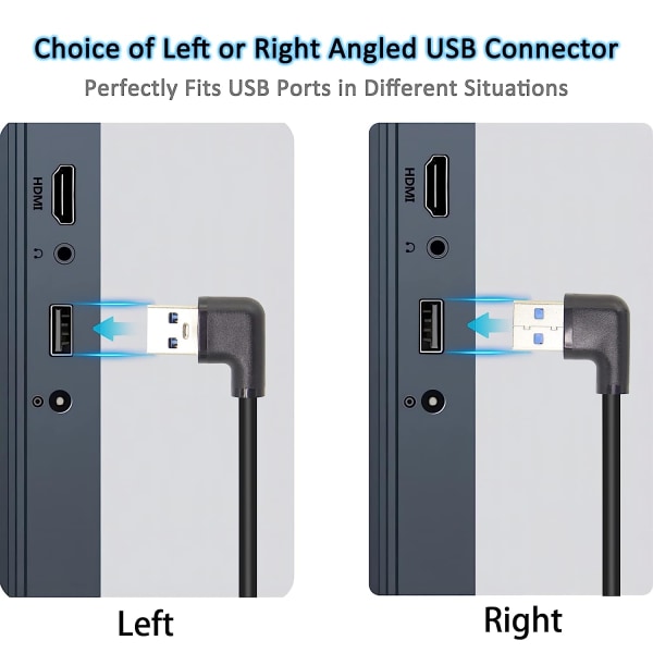 Höger Vänster Vinkel USB 3.0 Förlängningskabel, Supersnabb 90