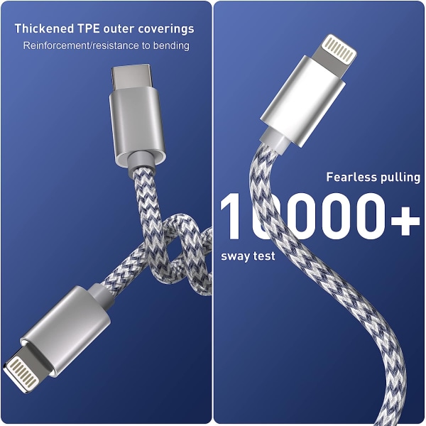 USB C till Lightning-kabel 3Pack 6 Ft Apple Mfi-certifierad