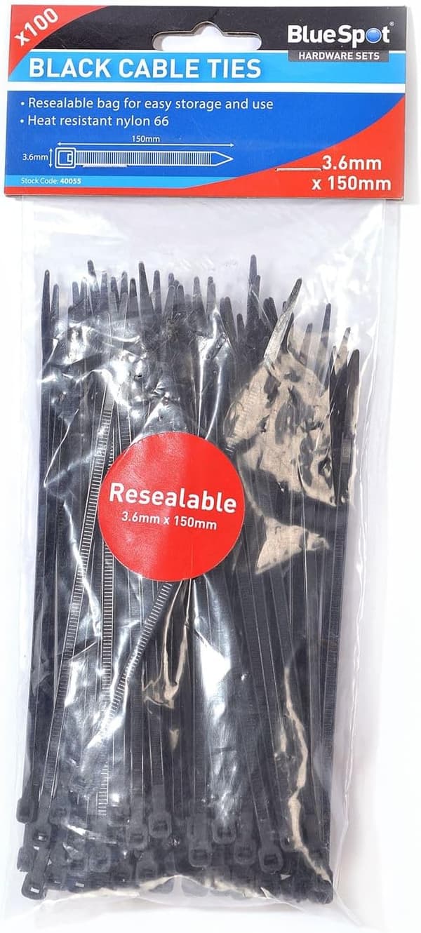 40055 100 stk. 3,6 mm x 150 mm sorte kabelbindere
