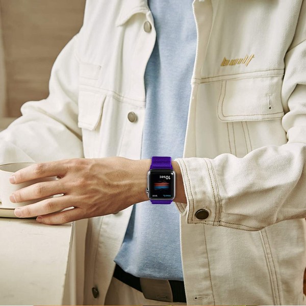 Stretchiga nylon solo loop-band kompatibla med Apple Watch Purple 38/40/41mm M