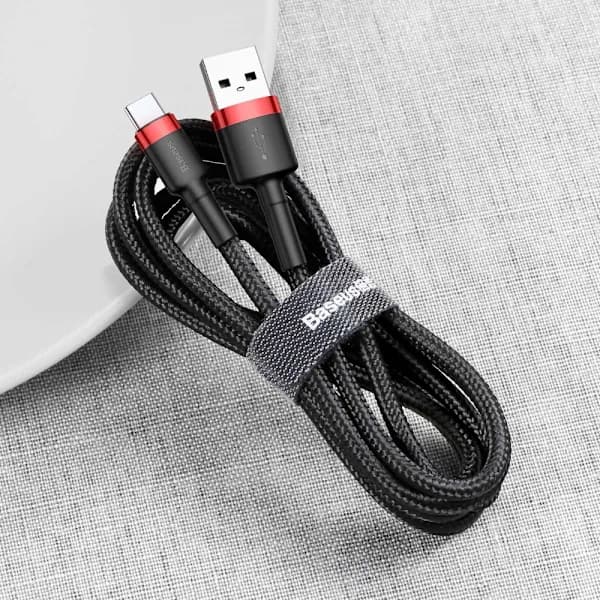 USB-C-kaapeli QC 3.0 3A 0,5 m - Musta/Punainen