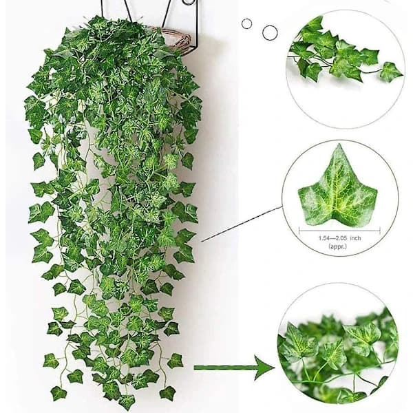 Kunstig Vedbend, 2 stk. 2m Blad Feelys, Kunstige Planter med 20 LED'er