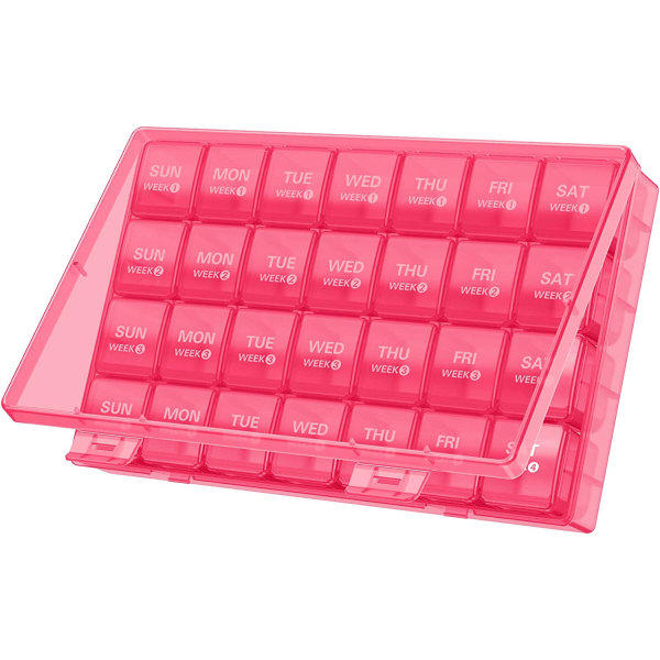 Månatlig Pill Organizer 28-dagars Pill Box organiserad efter vecka Pink