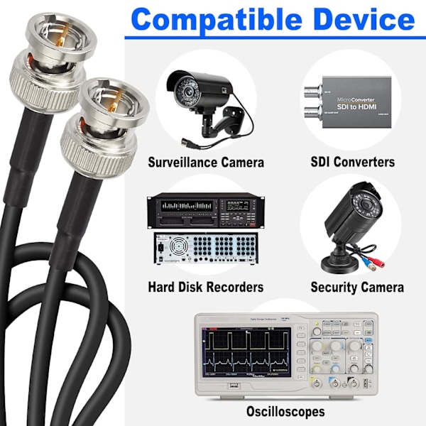 Högkvalitativ, helt ny 12G SDI-kabel 4K BNC-kabel (Belden 4855R), 1ft/2ft/3ft, Stöder 1080p/4K/8K/3G-SDI, UHD Precision Video C