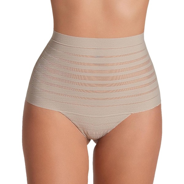 2025 Senaste Modell Sömlös Hög Trosa med Spetsrand för Kvinnor - Slankande Tummy Control Underkläder Beige Stor