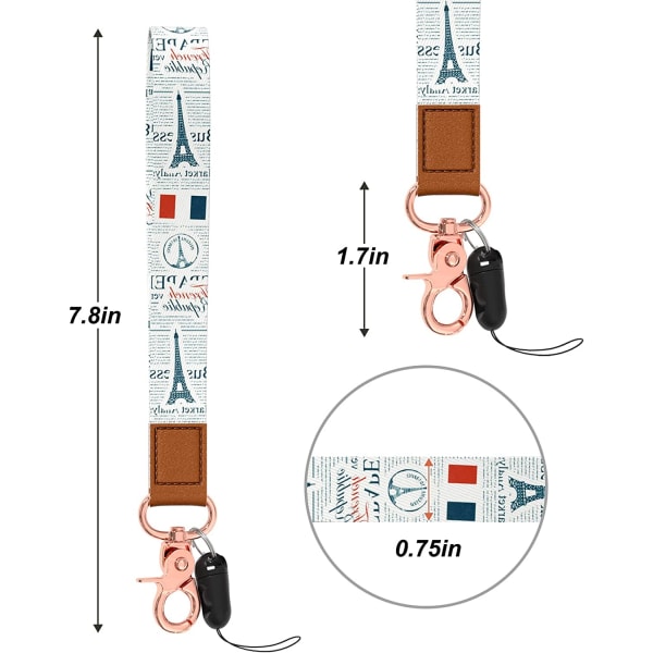 Handledsnyckelring, handledsrem för nycklar för kvinnor och män Eiffel Tower