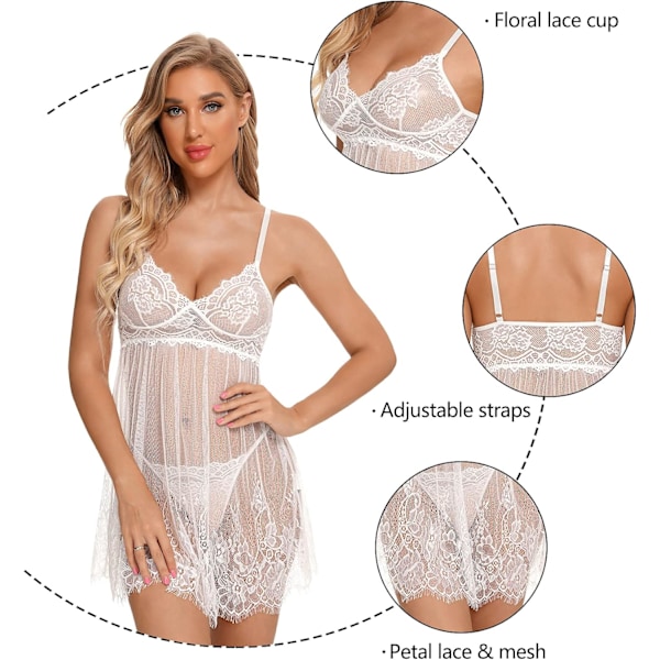 2025 Senaste Modell Underkläder för Kvinnor Spets Babydoll Chemise Sexig V-ringad Mesh Nattkläder
