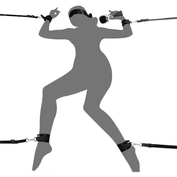 2025 Senaste Modell BDSM Bondage Restraint Sexleksaker - Säng Sexremmar Set med Handbojor Ankelbojor Ögonbindel Fjäder Kittlare & 4 Separ