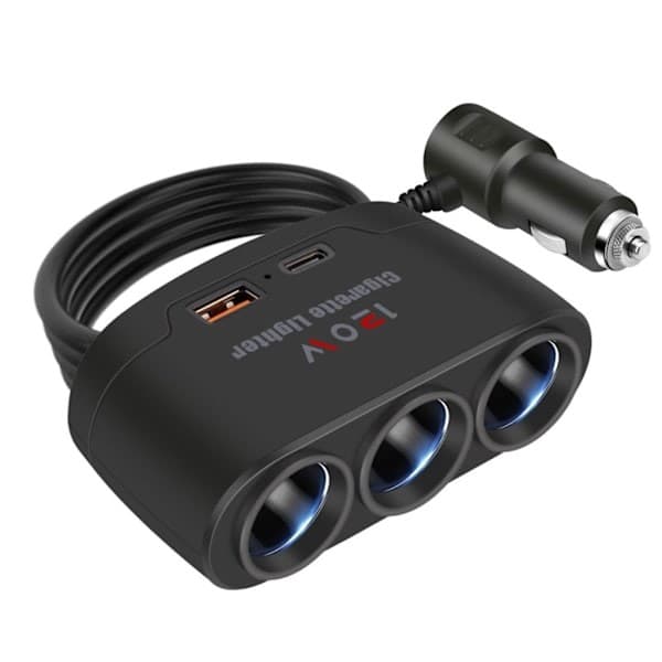 Bilopladeradapter med PD + USB-interface, 120W cigarettænderstik