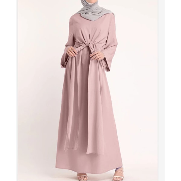 Muslimsk retrokjol med hög midja, enfärgad, temperamentdesign Pink 2XL