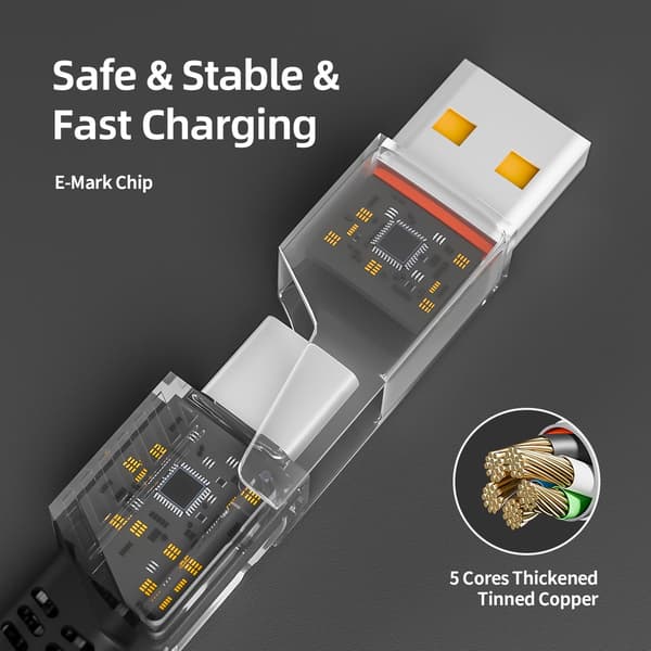 2025 Seneste Model 4 i 1 Opladerkabel Hurtig Opladning 65W, USB C Kabel 4-i-1 USB Multi Opladerkabel med E-Mark Chip, Multiple iPhone C