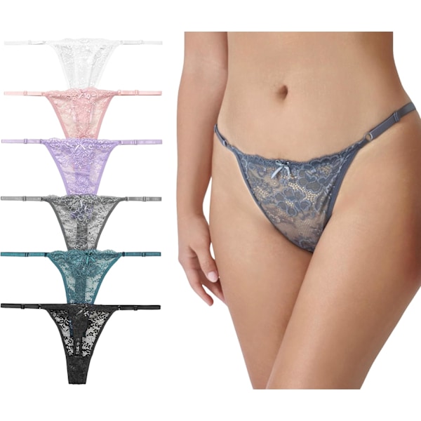 2025 Senaste Modell Dam Blommig Spets Trosor G-String Justerbara Låg Midja Underkläder Brud Sexiga Spetsunderkläder Trosor Paket 6 Pastell
