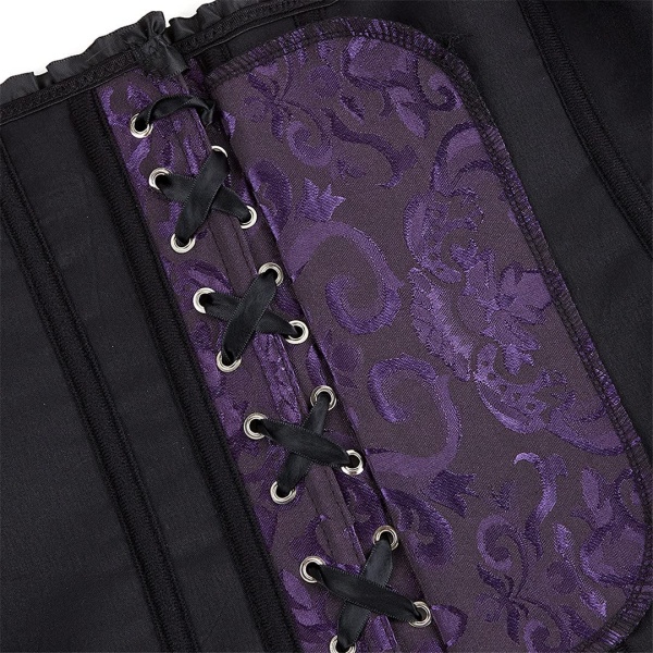 Plus size korsett, blommig plisserad trim för kvinnor, överbyst midja Black Purple L