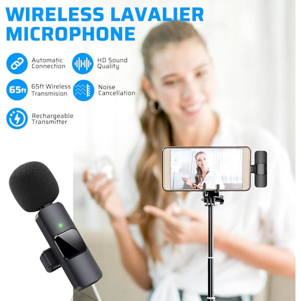 Dubbel Trådlös Lavalier Mikrofon för iPhone, iPad - Perfekt för Videokonferenser, Inspelning och Livestreaming