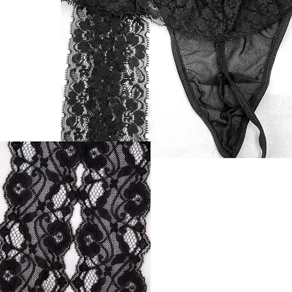 2025 Senaste Modell Herrtrosor Spetsunderkläder Genomskinlig Påse Stringtrosor med Strumpeband Kalsonger Underkläder G-String Sexiga Jockstrap Underbyxor Svart One Size