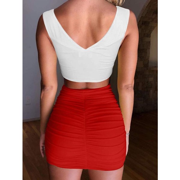2025 Senaste Modell Dam Sexig Hög Midja Enfärgad Åtsittande Rynkad Bodycon Mini Klubbkjol