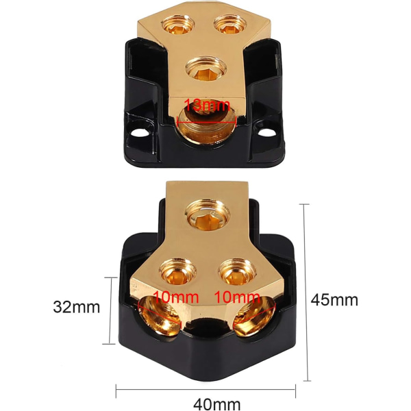 Strömfördelningsblock 2-vägs Amp 0/2/4 Gauge In 4/8/10