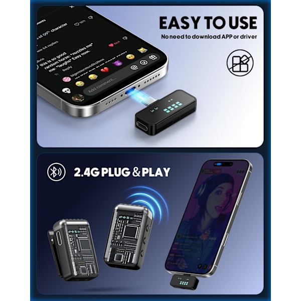 2025 Senaste Modell Trådlös Lavalier Mikrofon för iPhone - Slagsmål Bluetooth Mikrofon Typ-C & Lighting Mini Android Mic Microfonos Inala