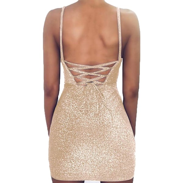 2025 Senaste Modell Dam Sexig Glitter Spagettiband Spets Uppknuten Rygg Bandage Bodycon Mini Klubb Party Klänning