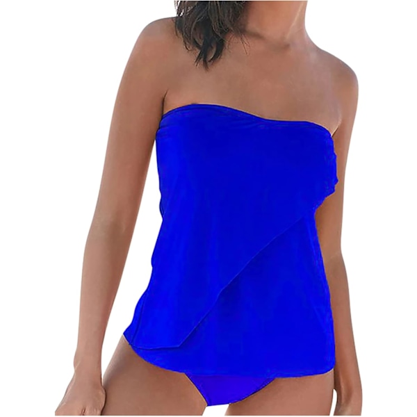 Tvådelad Baddräkt för Kvinnor Off Shoulder Tubtopp Baddräkt Sommar Strand Casual Semester Badkläder Bikini Set A02-blå Medium