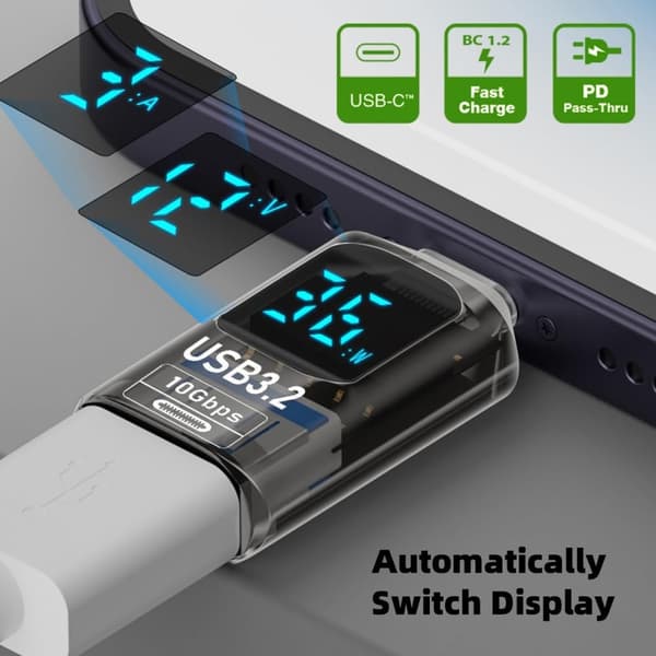2025 Uusin malli CY-sovitin 3 kpl/erä Type-C Älykäs LED-näyttö USB-C - USB3.2 Type-A -sovitin 10 Gbps Data Virta Jännite Nopea lataus Mo