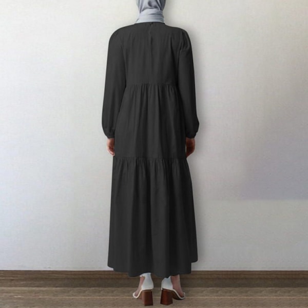 Muslim enkel lång klänning, enfärgad, rund hals, lång ärm black 3XL