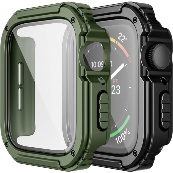 2-pack robust fodral kompatibelt med Apple Watch Black/Army Green 44mm