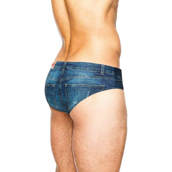 2025 Senaste Modell Herr Badbyxa Denimtryck Badshorts Dragsko Midja Baddräkt Bikini Kalsonger Marinblå X-Large