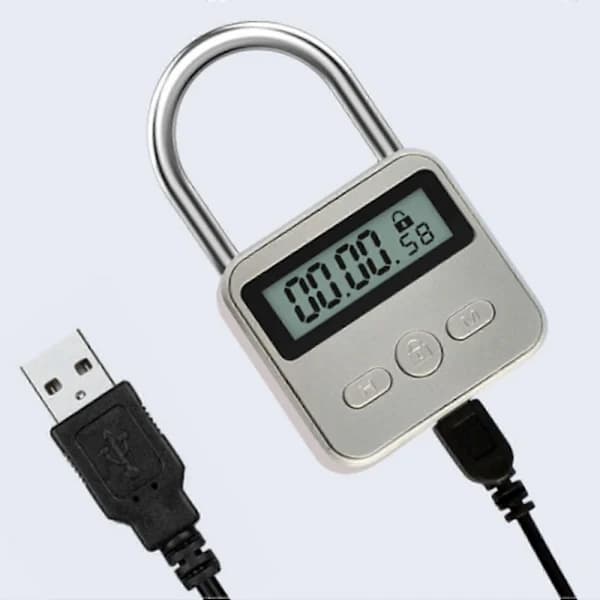 Metaltimerlås LCD-tid 99 timer maks. timing USB-timerhængelås-God