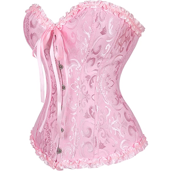 Korsett Top Dam Plus Size Korsetter Vintage Floral Lace Up Pink 6XL