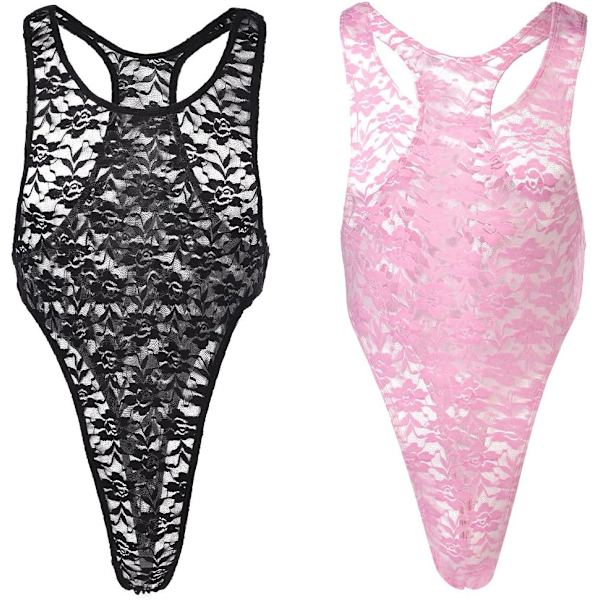 2025 Senaste Modell Herr One-Piece High Cut G String Underkläder Brottningstrikå Leotard Bodysuit Trosor Svart Blommig XX-Large