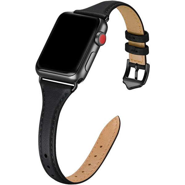 Läderband kompatibelt med Apple Watch Band 38mm 40mm Black/Black 42mm 44mm 45mm 49mm