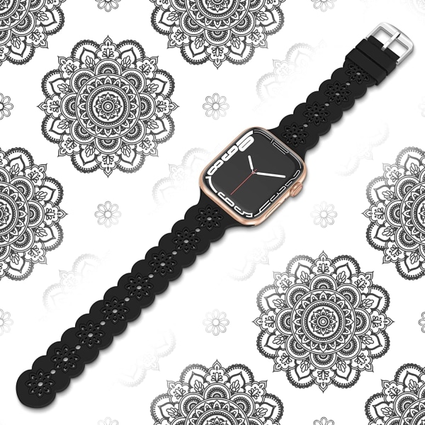 Blommigt silikonband kompatibelt med Apple Watch -band 38 mm Black 38mm/40mm/41mm
