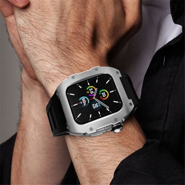 Rm mod-kit för Apple Watch Series 8 7 45 mm Metall Black Silver For 6 5 4 se 44MM