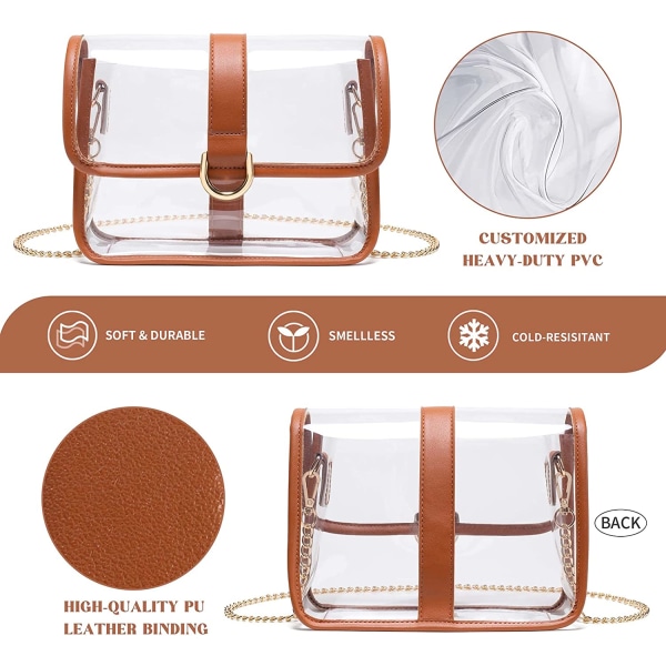 Genomskinlig handväska - genomskinlig påse godkänd genomskinlig Crossbody-väska present Brown