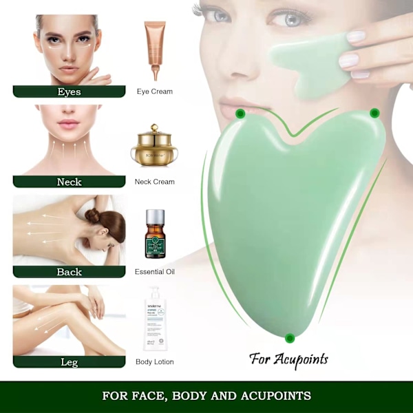 2025 Senaste Modell Gua Sha Ansiktsverktyg - Jade Sten Massager för Spa Akupunkturterapi - Hjärtformad Guasha för Ansikte Grön