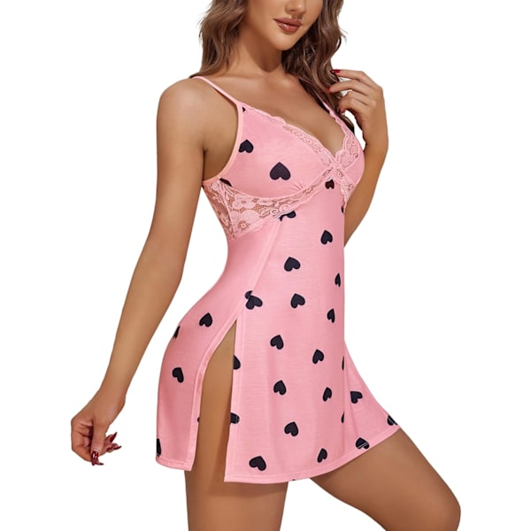 2025 Senaste Modellen Dam Underkläder Spets Chemise Sexig Nattlinne Modal Babydoll Sidoslits Sovkläder Kärlekstryck Stor