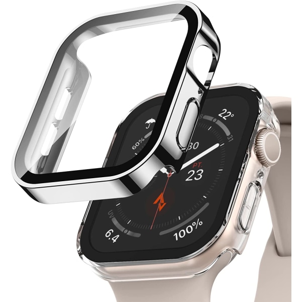 2-pack hårt case som är kompatibelt med Apple Watch 45Mm Series 8 Series 7 Silver/Clear 45mm