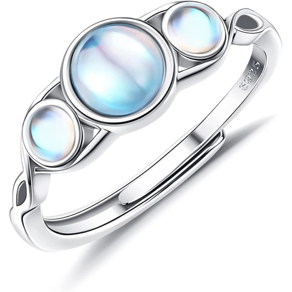 S925 Sterling Silver Justerbar Rainbow Moonstone Ring - Allergivänlig Birthstone vigselring