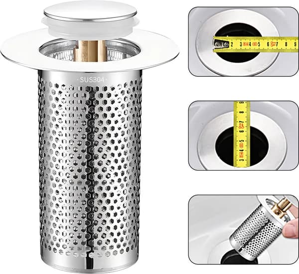2-pak vaskepropper, pop-up afløbsfilter, hårfanger, rustfrit stål, velegnet til badeværelser og køkkener
