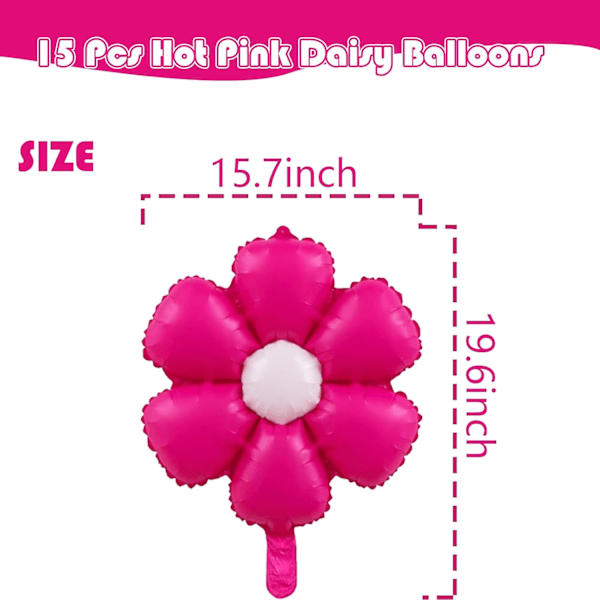 Heta rosa prästkrageballonger blomma aluminiumfolieballonger violetta blommiga ballonger för födelsedag, blommiga festdekorationer (15 st)