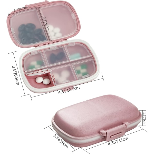 1Pack Travel Pill Organizer, 8 fack Portable Pill Pink