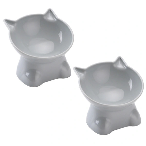 2 högfots kattskålar - blå-grå*2