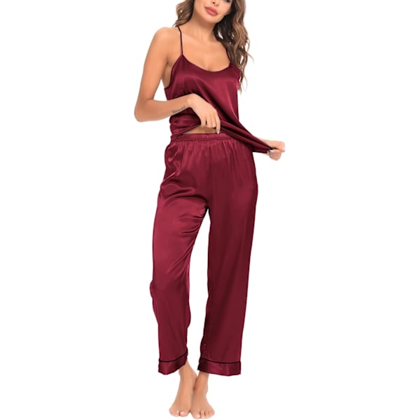 2025 Senaste Modell Dam Satin Pyjamas Set Siden Sovkläder Cami Nattlinne Sexiga Underkläder 2 Delar Topp och Byxor Pyjamas Set