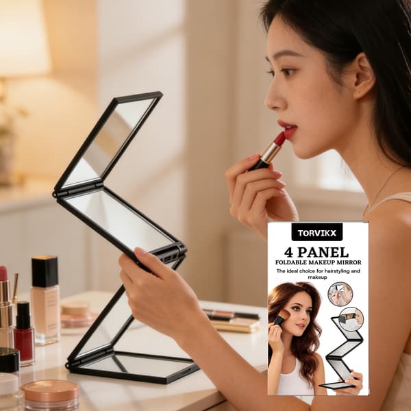 Firesidet foldbart makeup-spejl, hverdags foldbart makeup-spejl, enkelt og bærbart makeup-spejl med 4 paneler.