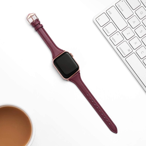 Läderband Kompatibla med Apple Watch Band 38mm 40mm Wine/RoseGold 38mm 40mm 41mm