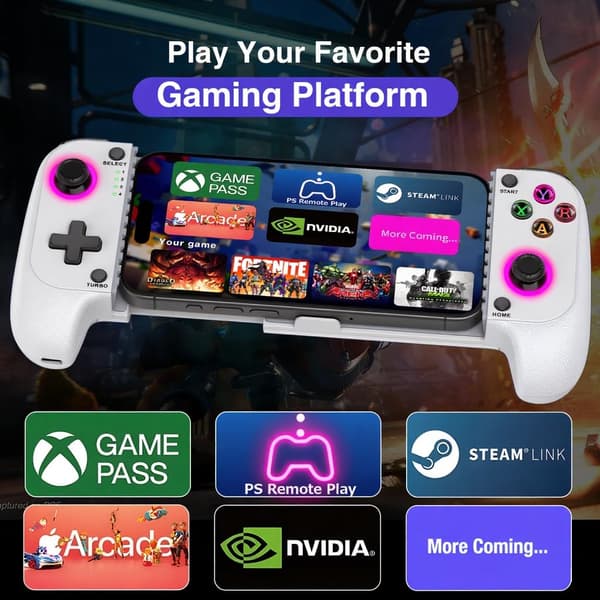 2025 Seneste Model Telefon Controller til iPhone/Android - Mobil Gaming Controller med Hall Effect Joystick, Understøttelse af Telefoncover, Turbo Func