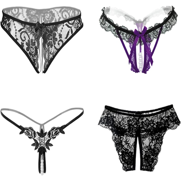 2025 Senaste Modell Dam Sexiga Trosor, Spets Trosor G-String med Pärlboll Style3-4 Pack Medium