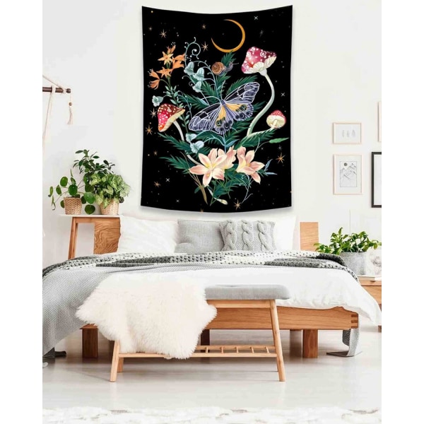 Fjärils- och blomstertapet för sovrum (svart, 36'' × 48'')